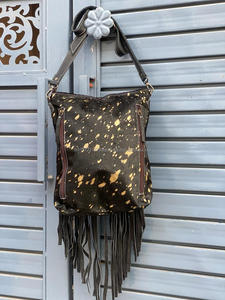 New Best Seller Hand Tooled Leather Western Women Crossbody Purse Hair on Cowhide Fringe Conceal Carry Genuine Leather <b>Handbag</b> - Product Image 5