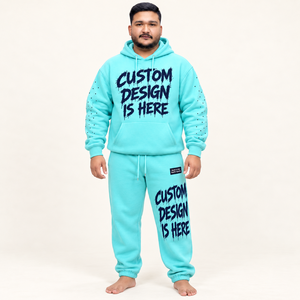 Conjunto Deportivo con Estampado Gráfico Unisex, Sudadera con Capucha Personalizada, Mangas Decoradas, Pantalones Jogger, Cintura con Cordón, Estilo Urbano Holgado - Product Image 1