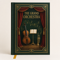 Carnet de notes LABON Custom Grand Orchestra, couverture rigide vert forêt, bordure dorée gaufrée, motif soleil, support pour violoncelle, trompette, bords dorés