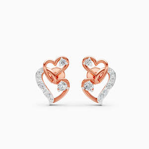 Clous d'oreilles double cœur en diamant de culture, 0,212 ct, en or jaune, blanc et rose 9 carats - Product Image 1
