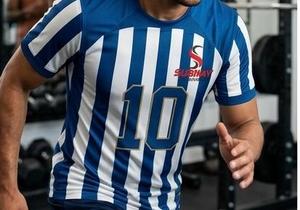 Camiseta de Fútbol a Rayas Azules y Blancas para Hombre, Número 10, Manga Corta, Cuello Redondo, Transpirable, de Poliéster, Corte Regular - Product Image 3
