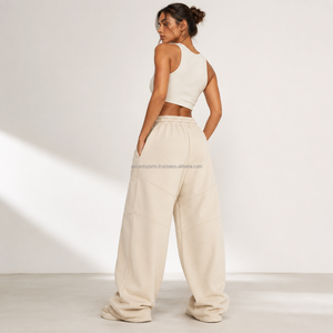 <b>Cargo</b> Pocket <b>Baggy</b> Sweatpants <b>Women</b> Wide Leg Cotton Fleece Y2K Street Utility Joggers Drawstring Waist Custom OEM Sweat <b>Pants</b> - Product Image 1