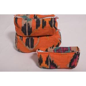 Bolsa de Cosméticos de Uso Diario de Gran Capacidad, Acolchada, de Algodón Ikat, Hecha a Mano, Estilo Bohemio, para Viaje, Organizador de Maquillaje con Cierre - Product Image 2