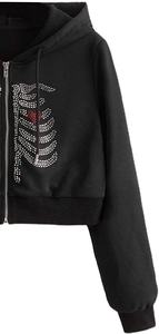 Veste à capuche pour femmes, tenue nouveau Style, manches longues, court, avec cordon de serrage, imprimé strass, 2020 - Product Image 5