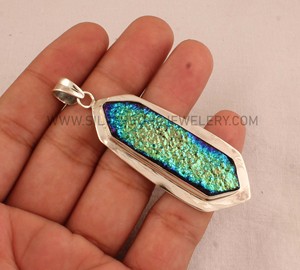 Colgante Vintage de Druzy Natural, Plata de Ley 925, Venta al por Mayor, Forma Elegante, Gema Grande de Druzy, Joyería de Plata Hecha a Mano, Brillante - Product Image 1