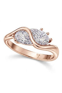 แหวนแฟชั่น Toi et Moi แหวนหมั้นสองเม็ดทรงหยดน้ำ แหวนแบบ Bypass ทองคำแท้ 10K/14K/18K ดีไซน์เรียบหรู แหวนทองคำสัญญา - Product Image 2