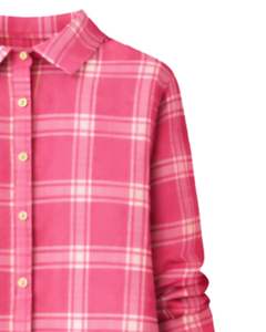 Vestido Camisero a Cuadros Rosa para Mujer, Manga Larga, Cierre de Botones, Midi, Casual, Holgado, de Algodón Tejido, con Bolsillos, para Uso Diario, Estilo Otoñal - Product Image 5