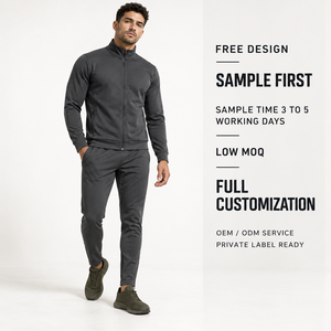 Men's Dark Gray Tracksuit Full <b>Zip</b> Jacket And Pants Set Breathable Casual Wear Solid Color Stand Collar Regular Fit Autumn Style - Product Image 2