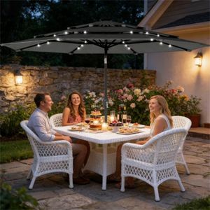 Ombrellone da Esterno Nero per Terrazzo, Giardino e Cortile con Base di Qualità Inclusa - Product Image 1