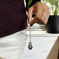 Collier pendentif lapin Labubu étincelant en argent sterling 925 plaqué rhodium avec diamants fantaisie en moissanite, hauteur du pendentif 5-7 cm