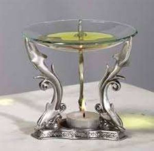 Diffuseur d'arômes de luxe en verre avec support métallique, chauffe-huile rond décoratif, accessoire de table, couleur unie, fabriqué en Chine - Product Image 1