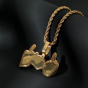 Iced Middle Finger Hand Two Tone Sterling Silver 18K Gold Plated Moissanite Luxury Hip Hop Cartoon Style Charm Pendant for - Product Image 2