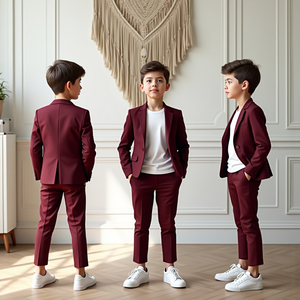 Custom Boys Burgundy 2 Piece Suit Formal Wedding <b>Ring</b> Bearer Party Blazer Pants Set - Product Image 3