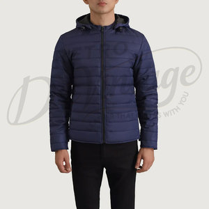 Veste matelassée slim bleu marine pour homme avec capuche, légère et chaude, coupe-vent, pour l'extérieur - Product Image 3