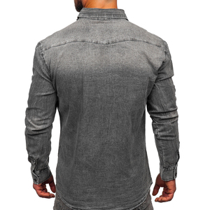 Camisa de Mezclilla Gris Oscuro para Hombre, Manga Larga, Cuello Alto, Corte Regular, Lavado Ácido, Estilo Casual con Bolsillos, 100% Algodón Ecológico - Product Image 2