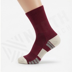 Crew <b>Socks</b> Solid Color Burgundy Breathable Knitted for Daily Life Casual Wear Adult Size Standard - Product Image 3