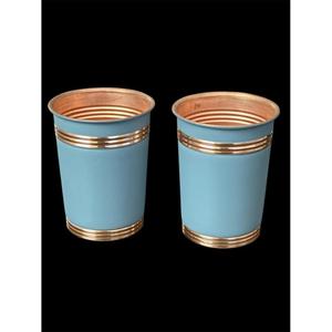 Botella de Agua de Cobre Real 100% Polaco con Diseño Acanalado y Juego de Vasos, Botella de Agua de Grado Alimenticio con Aislamiento de Alta Calidad, Recubrimiento en Polvo Azul - Product Image 2