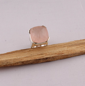 Natural Rose <b>Quartz</b> Cushion <b>Ring</b> 925 Sterling Silver Jewelry Square Pink Gemstone <b>Ring</b> Vintage Style Statement <b>Ring</b> for Women - Product Image 2