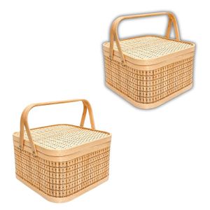 Best Selling Durable Bamboo <b>Basket</b> with Lid and Handles for Candy Hampers, Picnic Supplies, <b>Storage</b> Organizer - Product Image 1