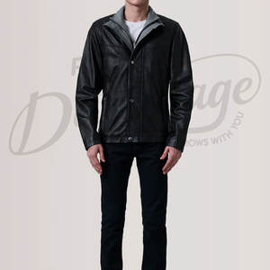 Chaqueta Premium para Hombre de Cuero Genuino Negro con Capucha Desmontable Gris, Ajuste Delgado, Estilo Casual Moto Bomber - Product Image 5