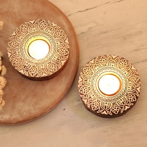 Wooden <b>Tealight</b> Candle <b>Holder</b> Handmade Rustic Home Decor Natural Wood Candle Stand Centerpiece for Festivals and Events - Product Image 3