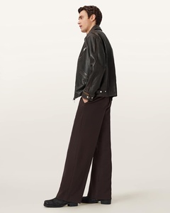 Blouson moto en cuir d'agneau véritable pour homme, fermeture éclair, col montant, coupe classique, style hiver, écologique, respirant, devant zippé - Product Image 4