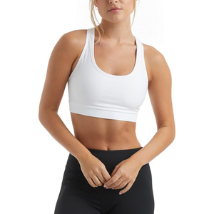 Classic White Racerback Sports Bra For Women Medium Impact <b>Padded</b> Fitness Yoga Bra <b>Running</b> Gym Training Activewear Crop Top - Product Image 4