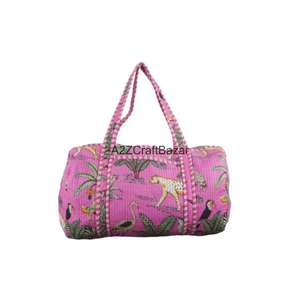 Bolsa de lona acolchada vintage hecha a mano para mujer, grande, de algodón, para fin de semana, viajes, compras, con cremallera, de color sólido, para playa, primavera, invierno - Product Image 1