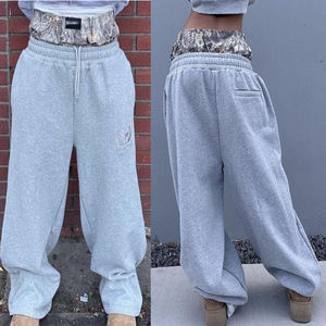 Pantalones de chándal unisex de cintura media, corte recto acampanado, ligeros, casuales, holgados, lisos, de pierna ancha, de algodón/spandex, estilo francés - Product Image 6