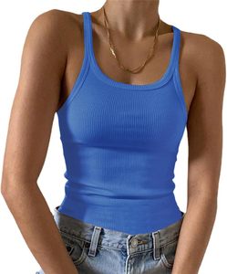 Camiseta sin mangas para mujer, color lavanda, de punto acanalado, cuello redondo, informal, de color liso, transpirable, mezcla de algodón y elastano, de longitud corta - Product Image 4