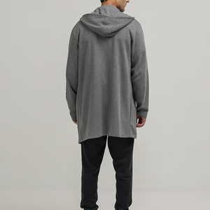 Custom <b>Men</b>’s <b>Grey</b> Longline Open Front Hooded <b>Cardigan</b> with Side Pockets Minimalist Streetwear Jacket - Product Image 2