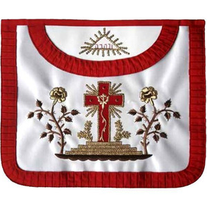 Embroidered Religious Cross <b>Badge</b> With Flowers And Sunburst Design Red And White Fabric <b>Sew</b>-<b>On</b> Classical Style - Product Image 1