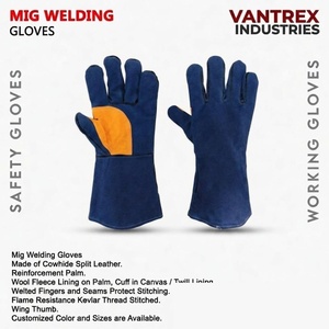 Gants de sécurité en cuir respirants, longueur coude, style uni, pour usage extérieur quatre saisons, non doublés, bleu-orange, pour soudure et travaux de précision - Product Image 6
