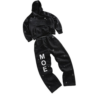 Conjuntos de Sudadera con Capucha y Pantalones Jogger de Algodón de Alta Calidad, Diseño Personalizado con Pedrería, Estilo Urbano Oversize, Proveedor OEM al por Mayor, Ropa de Alto Gramaje - Product Image 2