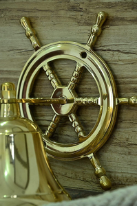 Hanging <b>Brass</b> Round <b>Bell</b> with Ship Wheel Design Handmade Modern Nautical Wall Decor - Product Image 3