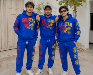 Ensemble de survêtement bleu personnalisé pour homme, 2 pièces, sweat à capuche imprimé graphique, pantalon de jogging, fabricant de vêtements de sport streetwear - Product Image 5