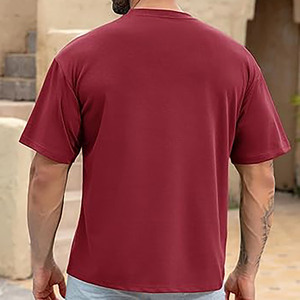 Camiseta Roja Extra Grande para Hombre, 100% Algodón Ecológico, Corte Holgado, Manga Corta, Estilo Urbano, Informal, para Verano - Product Image 3