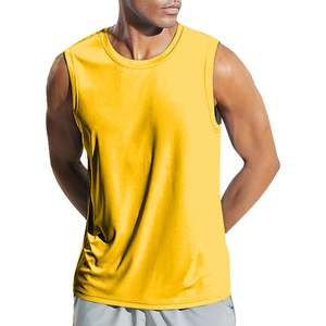 Débardeur Homme Jaune Sans Manches Col Rond Tricoté Uni Respirant Séchage Rapide Décontracté Style Musculaire 100% Coton 220g - Product Image 4