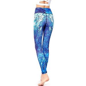 Leggings Largos de Cintura Alta para Mujer, Estampado Abstracto Azul, Tejido Elástico de Spandex y Poliéster, Estilo Deportivo, para Todas las Temporadas - Product Image 3