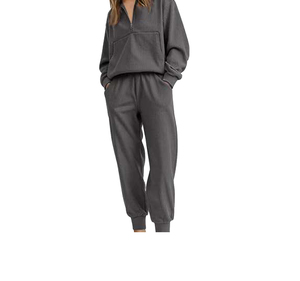Casual Solid Color With Logo Women's Casual Winter Oversized Tracksuits 2-Piece Set with Zipper Jacket Sportswear - Product Image 2