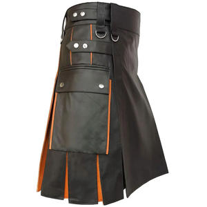 Kilt hybride en cuir noir et orange, design écossais moderne, à porter au quotidien - Product Image 4