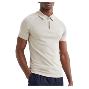Polo zippé pour homme à manches courtes, coupe ajustée, tricoté, uni, respirant, été, personnalisable avec logo, fournisseur de chemises décontractées - Product Image 5