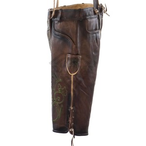 Shorts en cuir bavarois de qualité supérieure, couleur marron uni, taille élastique, coupe ajustée, écologiques, anti-plis - Product Image 6