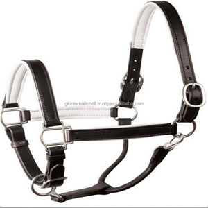 Licou en cuir noir cheval, rembourré doux et blanc, Double boucle cousue, couronne à Double boucle - Product Image 4