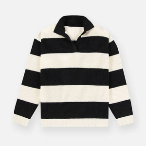 AL SWANS INTERNATIONAL Pull à col rond pour homme en polyester/coton rayé, tricoté, séchage rapide, anti-plis, personnalisable, manches longues - Product Image 1