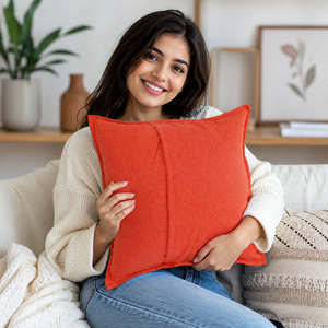 Customizable Pure Cotton Cushion Vibrant Orange <b>Throw</b> Pillow Case <b>for</b> Home Decoration100% Pure Cotton Orange Cushion Cover - Product Image 4