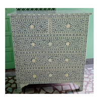 Table de chevet en tissu floral, incrustation d'os, tiroir de poitrine personnalisé de style indien, pour artisanat poli à la main