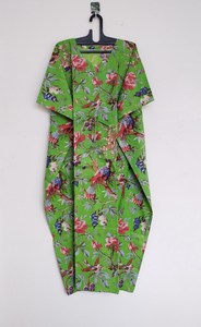 Vestido Kaftán de Algodón con Estampado de Aves, Hecho a Mano, Maxi, para Playa, Ligero, Ropa de Verano - Product Image 5