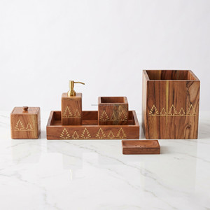 Juego de Baño de Madera Ecológico, Simple, de Seis Piezas, Cuadrado, con Diseño Moderno de Copo de Nieve, Duradero - Product Image 4