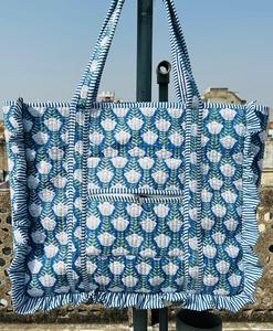 Sac fourre-tout matelassé en coton grande taille pour femme, collection Printemps-Été, avec fermeture éclair, imprimé à motifs et volants, idéal pour les voyages, couleur unie - Product Image 5